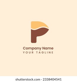 coffee letter p shape logo design