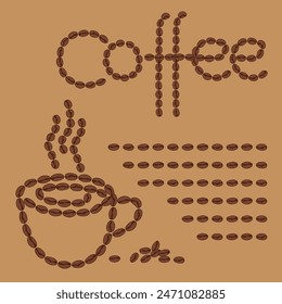 coffee lettering, coffee cup,  background of coffee beans, banner poster for coffee shop decoration