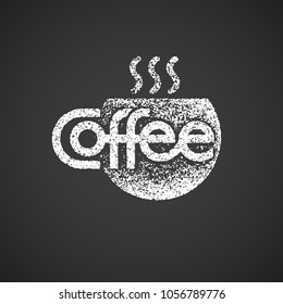 Coffee lettering with cup isolated on black background. Eps8. RGB Global color