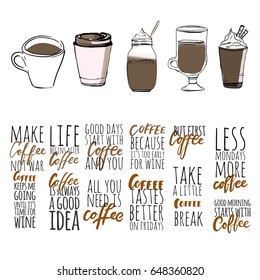 Coffee lettering and custom typography for your designs: t-shirts, bags, for posters, invitations, cards Vector illustration