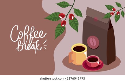 coffee lettering with isometric bag