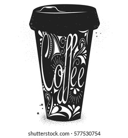 Coffee lettering on cup. Vector illustration