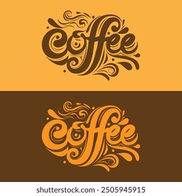Coffee lettering poster decorated by coffee beans and textured cup. Hand sketched design as coffee day banner, Coffee, Vector logo word. Design for poster, flyer, banner, menu cafe.