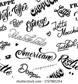 Coffee lettering seamless pattern. Design for print, poster, invitation, t-shirt and badges