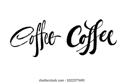 Coffee lettering set. Brush pen hand drawn calligraphy. Handwriting Inscription. Vector ink. On background. Collection of coffee letterings.