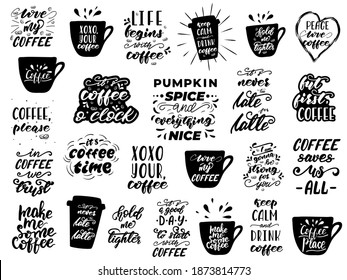 Juego de letras para el café. Citas para los amantes del café. Ilustración vectorial. 