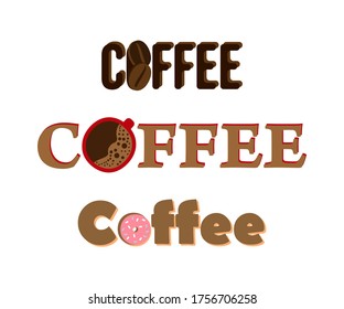 Coffee lettering set. Vector color isolated illustration.