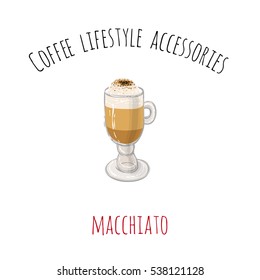 Coffee lifestyle accessories: macchiato. Beautiful vector art for decoration promotion designs. Inspired by variety of coffee beverages.