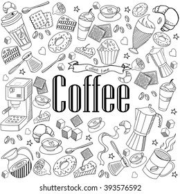 Coffee line art design vector illustration. Colored design elements. Separate objects