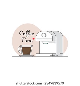 Coffee line art. Hot cup of coffee with machine simple icon design concept. vector illustration