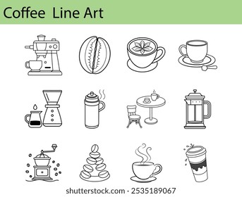 Coffee Line Art Illustration Set of Items
