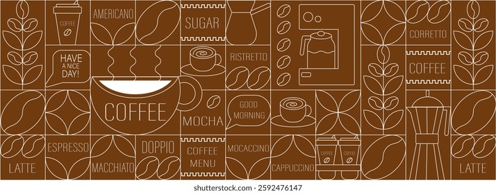 Coffee Line Art Pattern Coffee Shop Menu Design Background 