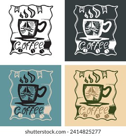 Coffee line art set. Outline coffee  illustrations collection with black thin line. Hand drown illustrations for your design.