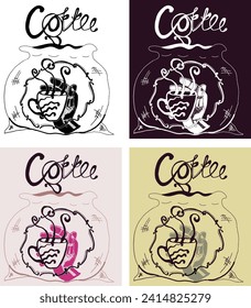 Coffee line art set. Outline coffee  illustrations collection with black thin line. Hand drown illustrations for your design.