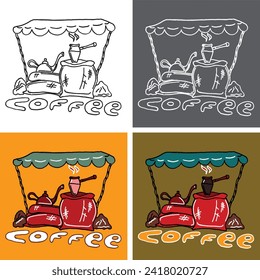 Coffee line art set. Outline coffee  illustrations collection with black thin line. Hand drown illustrations for your design.