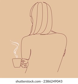 Coffee line art. Woman drinking coffee vector art.