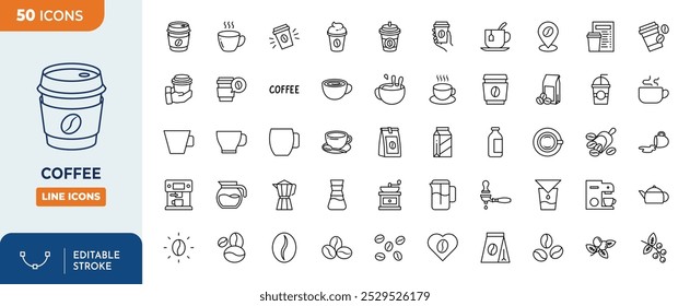 coffee line editable icon set. 