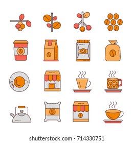 coffee - line filled - vector logo/icon illustration bundle