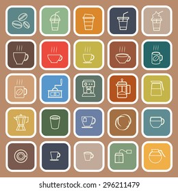 Coffee line flat icons on brown background, stock vector