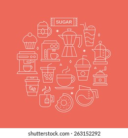 Coffee line icon circle set
