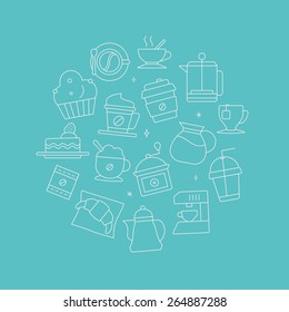 Coffee line icon circle set