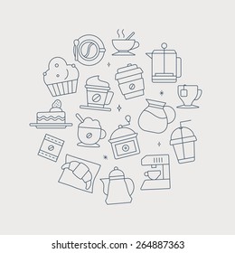 Coffee line icon circle set