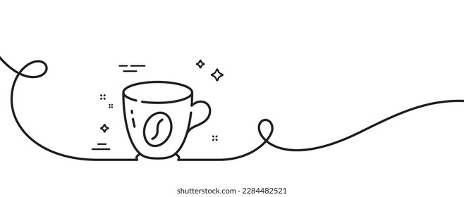 Icono de línea de café. Una línea continua con curl. Señal de taza de té para desayuno caliente. Símbolo de café con leche. Cinta de esquema único para café. Patrón de curva de bucle. Vector