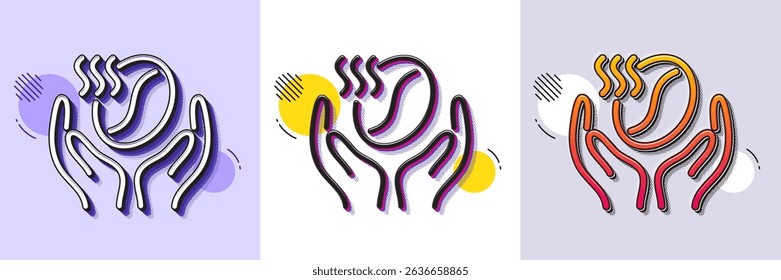 Coffee line icon. Halftone dotted pattern. Gradient icon with grain shadow. Hold roasted bean sign. Love caffeine symbol. Line coffee icon. Various designs. Vector