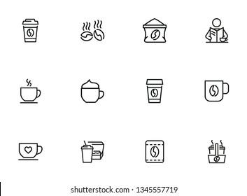 Coffee line icon set. Beans, cup, cappuccino. Drink concept. Can be used for topics like morning, coffee break, coffee shop