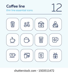 Coffee line icon set. Beans, cup, cappuccino. Drink concept. Can be used for topics like morning, coffee break, coffee shop