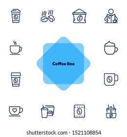 Coffee line icon set. Beans, cup, cappuccino. Drink concept. Can be used for topics like morning, coffee break, coffee shop