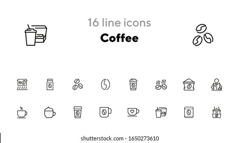 Coffee line icon set. Beans, cup, cappuccino. Drink concept. Can be used for topics like morning, coffee break, coffee shop