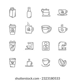 Coffee line icon set with coffee beans, take away cup of coffee