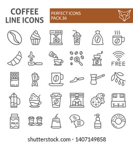 Coffee line icon set, cafe symbols collection, vector sketches, logo illustrations, caffeine signs linear pictograms package isolated on white background, eps 10.