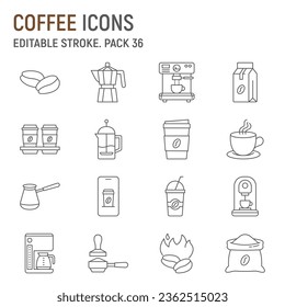 Coffee line icon set, coffe shop collection, vector graphics, logo illustrations, caffeine vector icons, cafe signs, outline pictograms, editable stroke