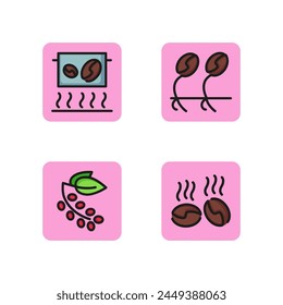 Coffee line icon set. Coffeepot, roasted coffee beans, seeds, tree twig. Hot drink concept. Can be used for topics like beverage, service, agriculture