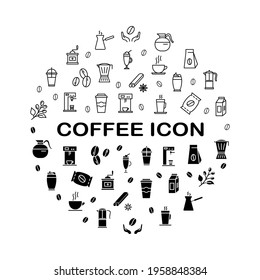 Coffee line icon set. Contains such Icons as beans, hot cocktail and coffee maker machine, espresso cup, cappuccino line icons.