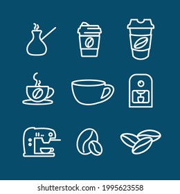 coffee line icon set, cup, beans. Coffee to go, coffee maker, turka. coffee line icon set, cup, beans. 