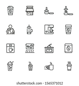 Coffee line icon set. Takeaway cup, grinder, bean. Coffee break concept. Can be used for topics like coffee shop, cafe, morning