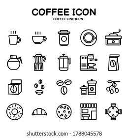 Coffee line icon And things related to coffee, isolated on white background, vector icon