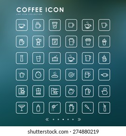 coffee line icons with blur background