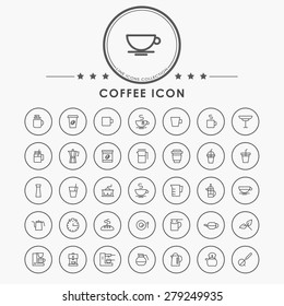 coffee line icons with circle button