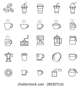 Coffee line icons on white background, stock vector