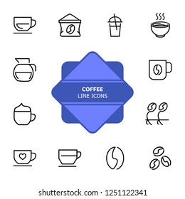 Coffee line icons. Set of line icons on white background. Coffee cup, beans, kettle. Coffee concept. Vector illustration can be used for topics like kitchen, coffee house, cafe