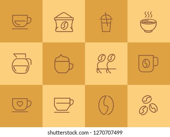 Coffee line icons. Set of line icons on white background. Coffee cup, beans, kettle. Coffee concept. Vector illustration can be used for topics like kitchen, coffee house, cafe