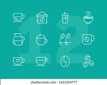 Coffee line icons. Set of line icons on white background. Cup, coffee beans, kettle. Coffee concept. Vector illustration can be used for topics like kitchen, coffee house, cafe