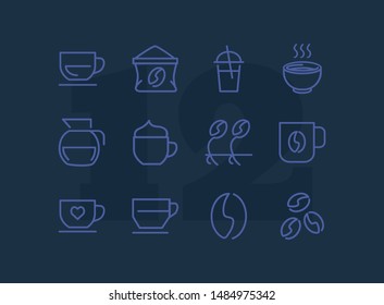 Coffee line icons. Set of line icons on white background. cup, coffee beans, kettle. Coffee concept. Vector illustration can be used for topics like kitchen, coffee house, cafe