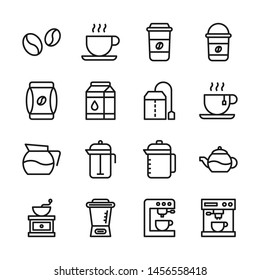 Coffee line icons set vector illustration. Contains such icon as cup, milk, mixer, kettle, pot and more. Editable stroke Coffee line icons set vector illustration. Contains such icon as cup, milk, mixer, kettle, pot and more. Editable stroke