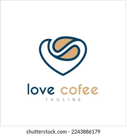 coffee  line outline logo with love concept  logo icon design for cafe ,bar,  restaurant cafeteria illustration