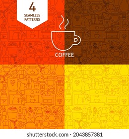 Coffee Line Patterns. Vector Illustration of Outline Background.